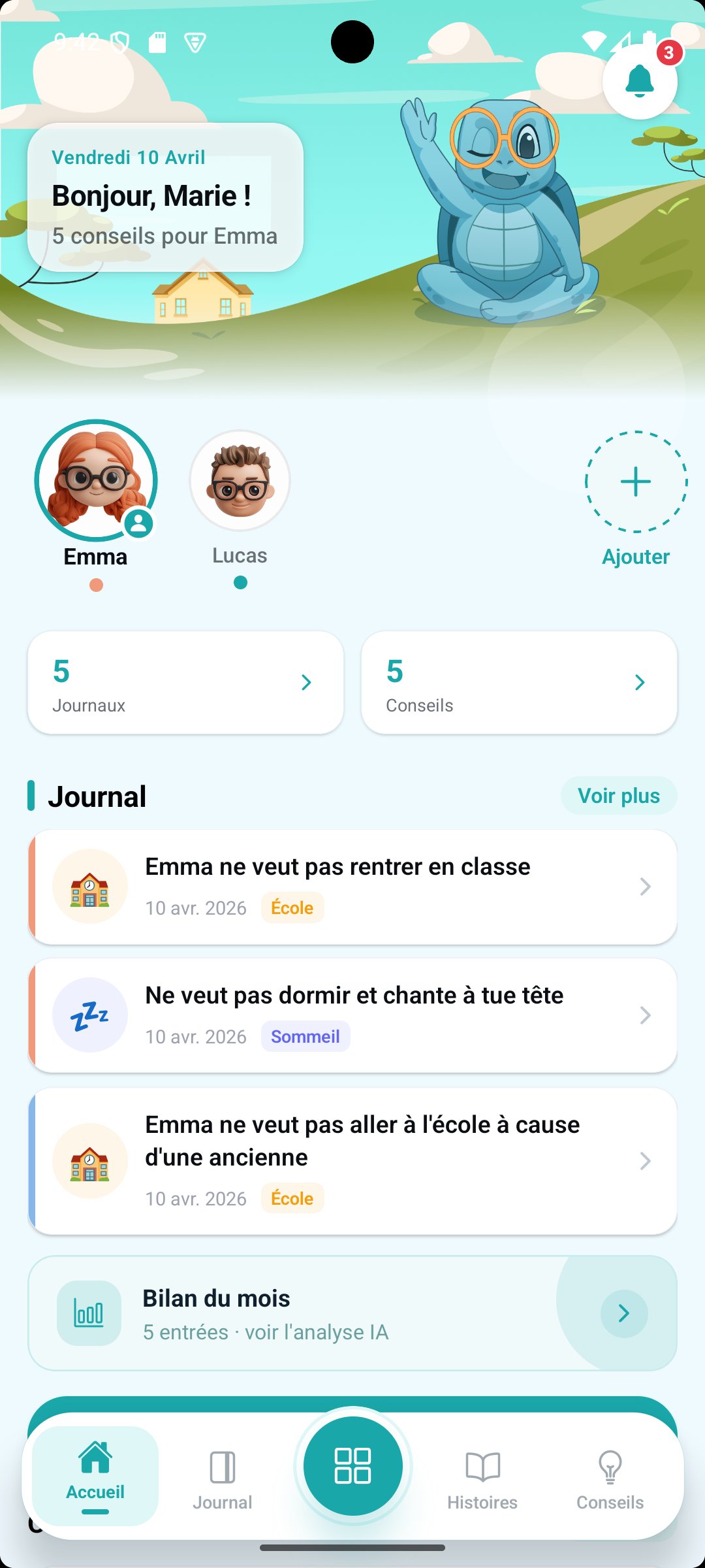 Tableau de bord ZenFamy